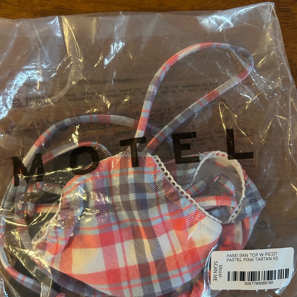 Motel Pastel Pink Tartan Bikini Top XS